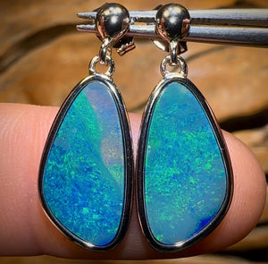 Large Sterling Silver - Australian Boulder Opal Doublet Drop Stud Earrings