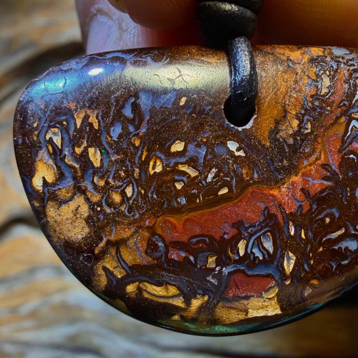 Opalfest Wildcard! 33 x 21mm - Drilled Tribal Queensland Boulder Opal Necklace