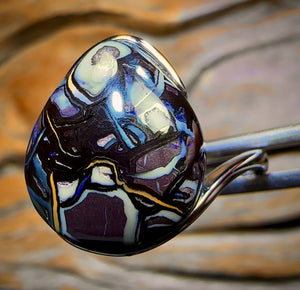 YUMMY MUMMY Sterling Silver - Solid Top Tribal Boulder Opal Ring Swept Shank Design