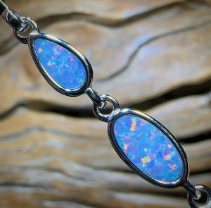 Sterling Silver - Australian Boulder Doublet Opal Bracelet