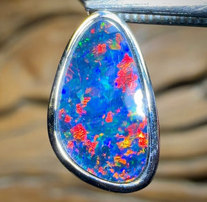 14k White Gold - Queensland Boulder Doublet Opal Pendant Best Deep Red - Opal Whisperers