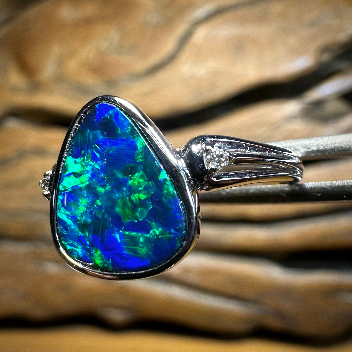 14k W.Gold-Highest Quality Opal doublet Diamonds Ring - Opal Whisperers