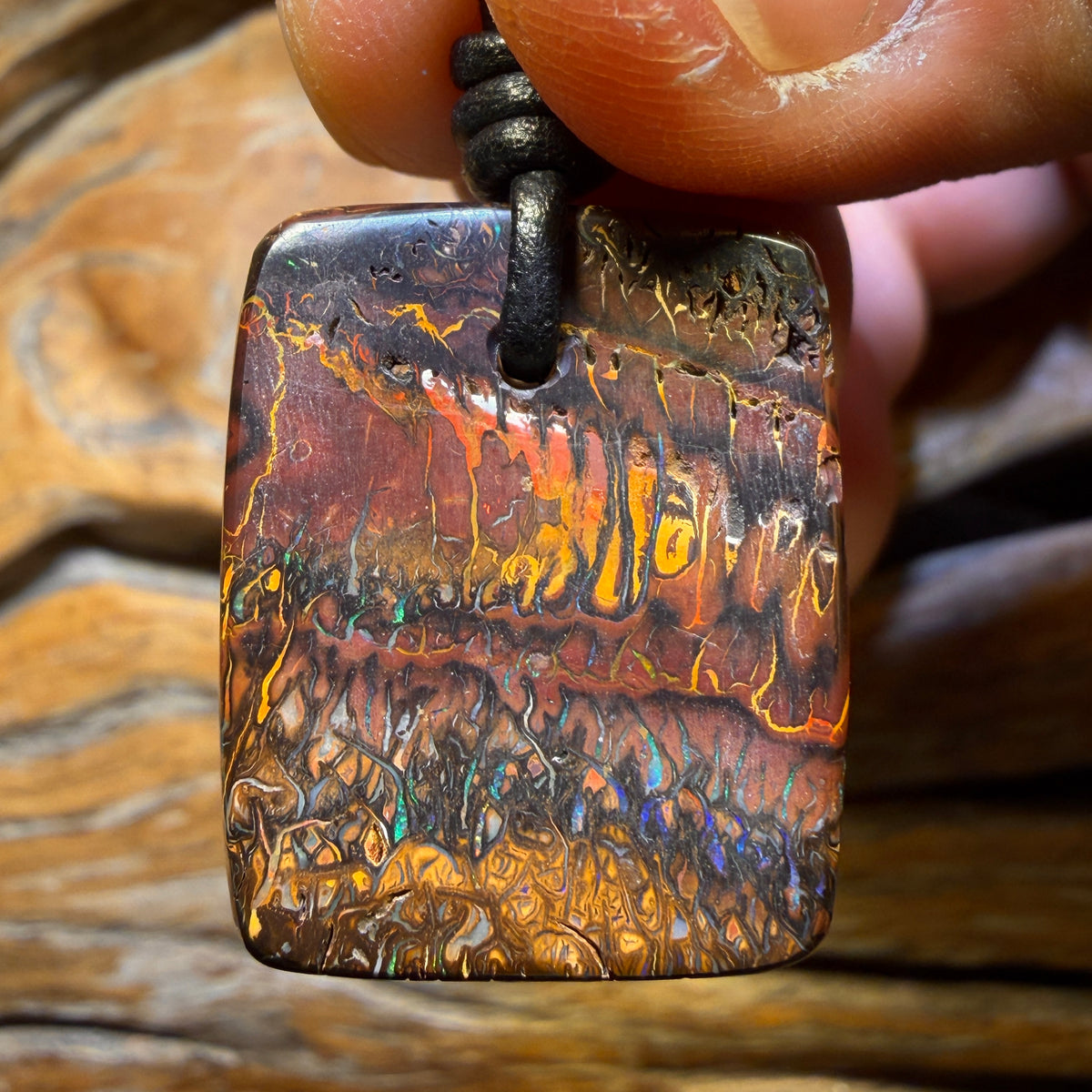 Dad Card! 26 x 21mm - Drilled Tribal Queensland Boulder Opal Necklace