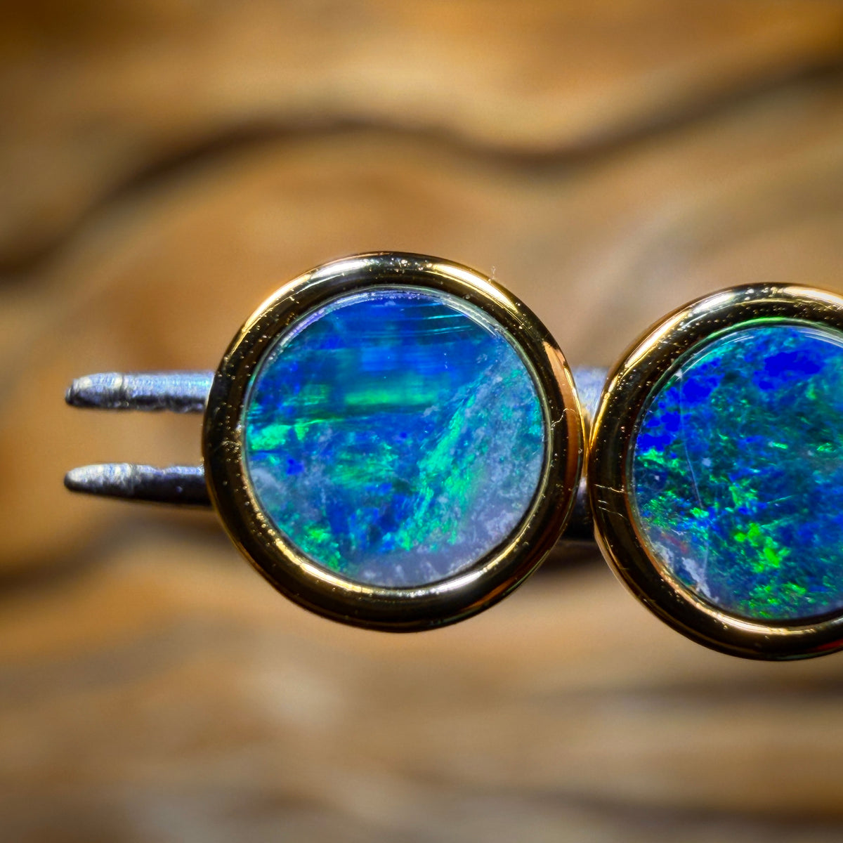Best Seller Sterling Silver Gold Plated - Australian Boulder Opal Doublet Stud Earrings
