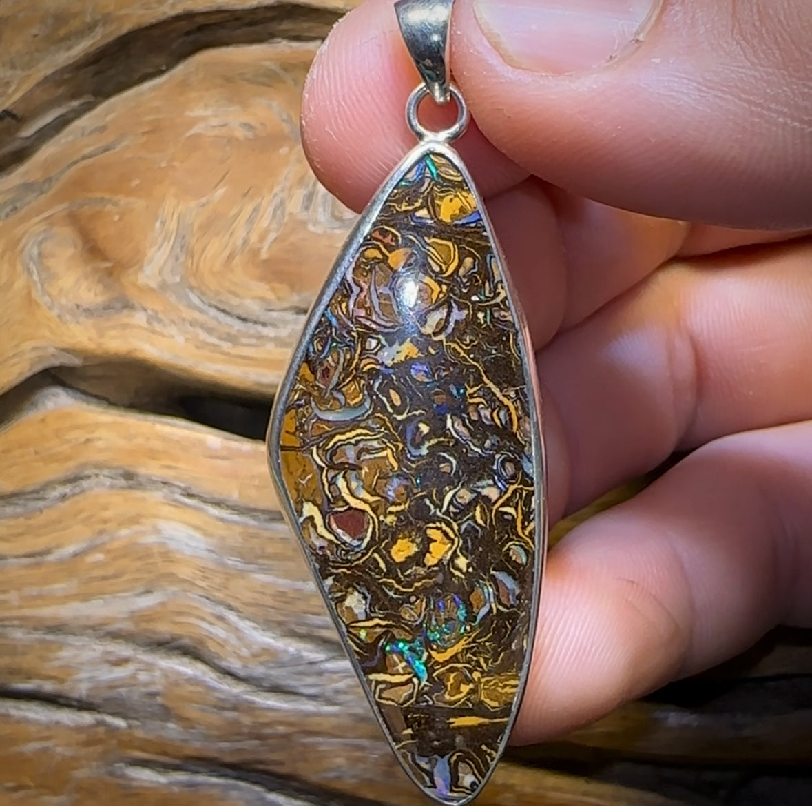Sterling Silver - Large Tribal Boulder Opal UNISEX Pendant