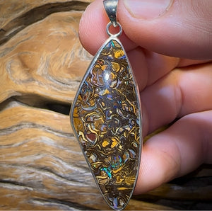 Sterling Silver - Large Tribal Boulder Opal UNISEX Pendant