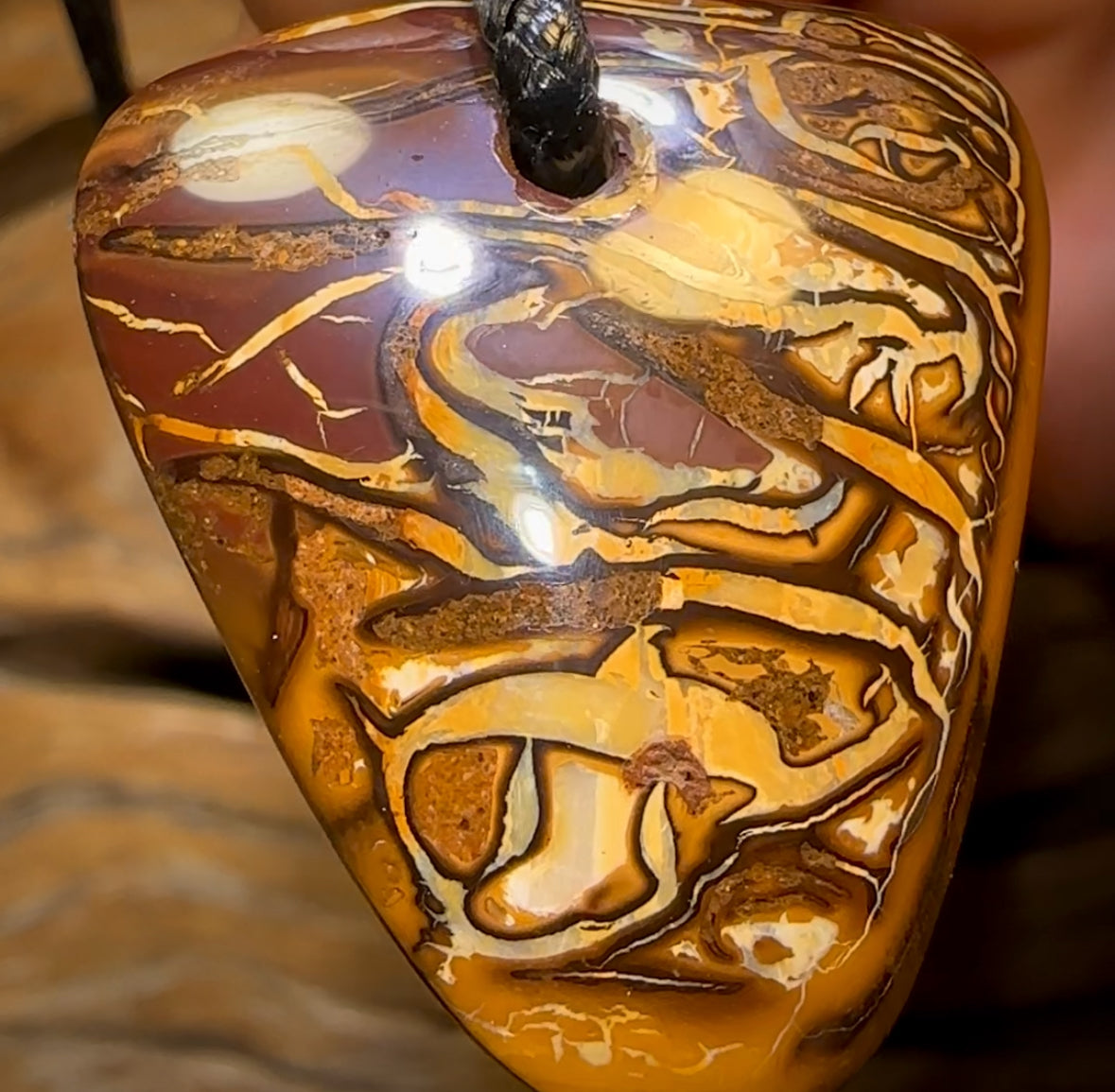 32 x 28mm - Drilled Boulder Opal Pendant w/ Eco Friendly Vegan Cord