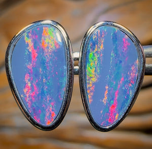 Sterling Silver - Large and Fire Red Australian Boulder Opal Doublet Stud Earrings