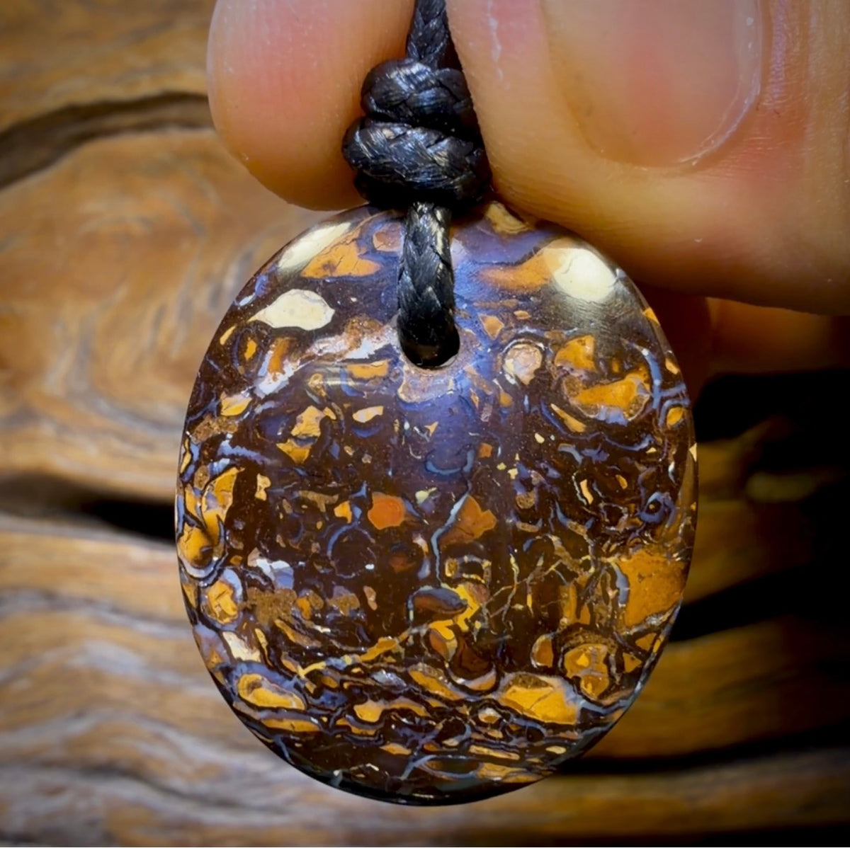 31 x 26mm - Drilled Boulder Opal Pendant w/ Eco Friendly Vegan Cord