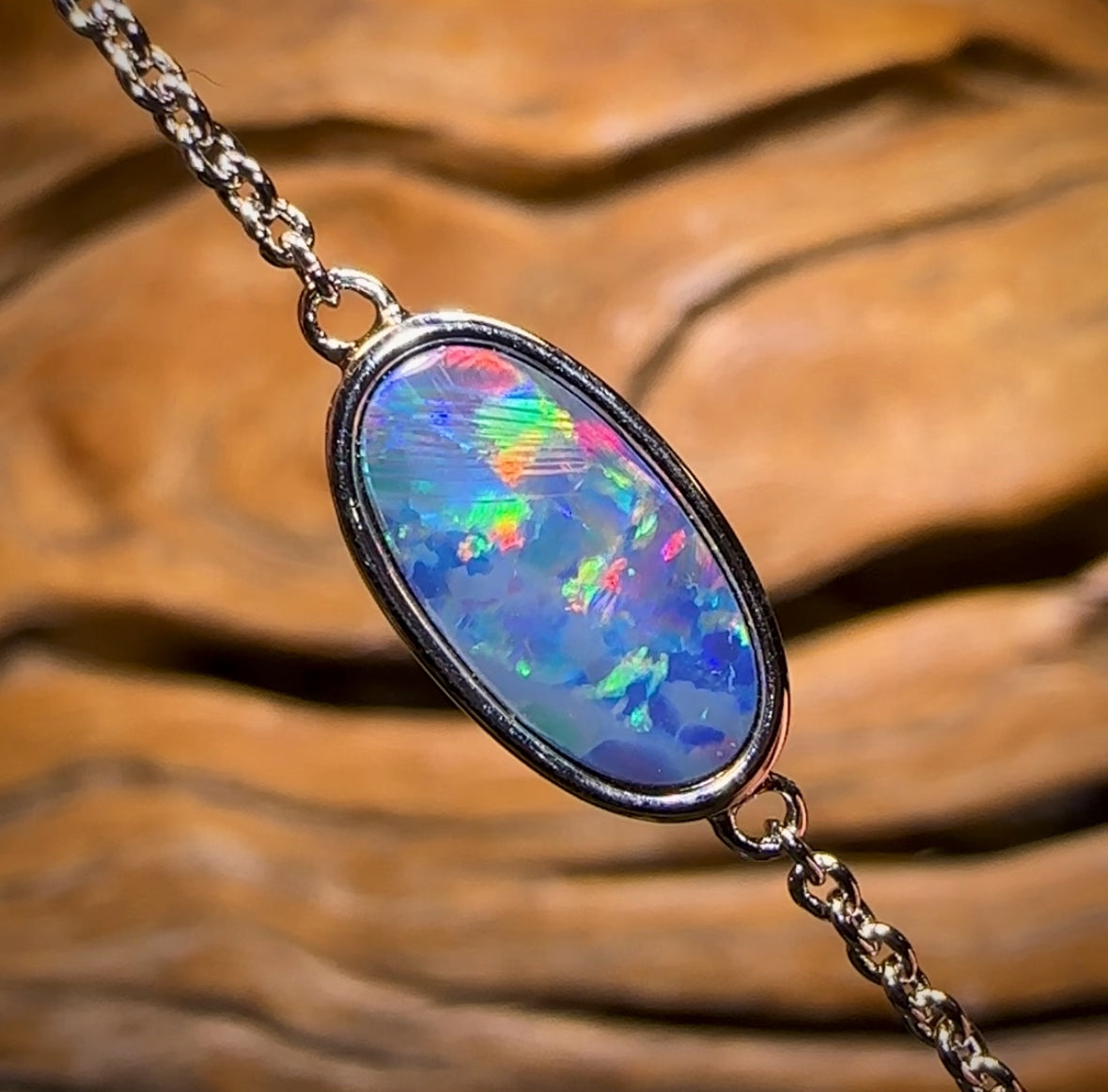 Sterling Silver - Australian Boulder Doublet Opal Bracelet
