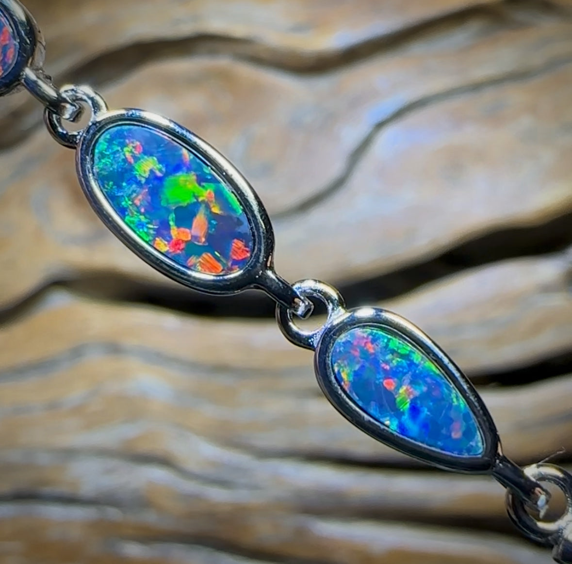 Sterling Silver - Australian Boulder Doublet Opal Bracelet