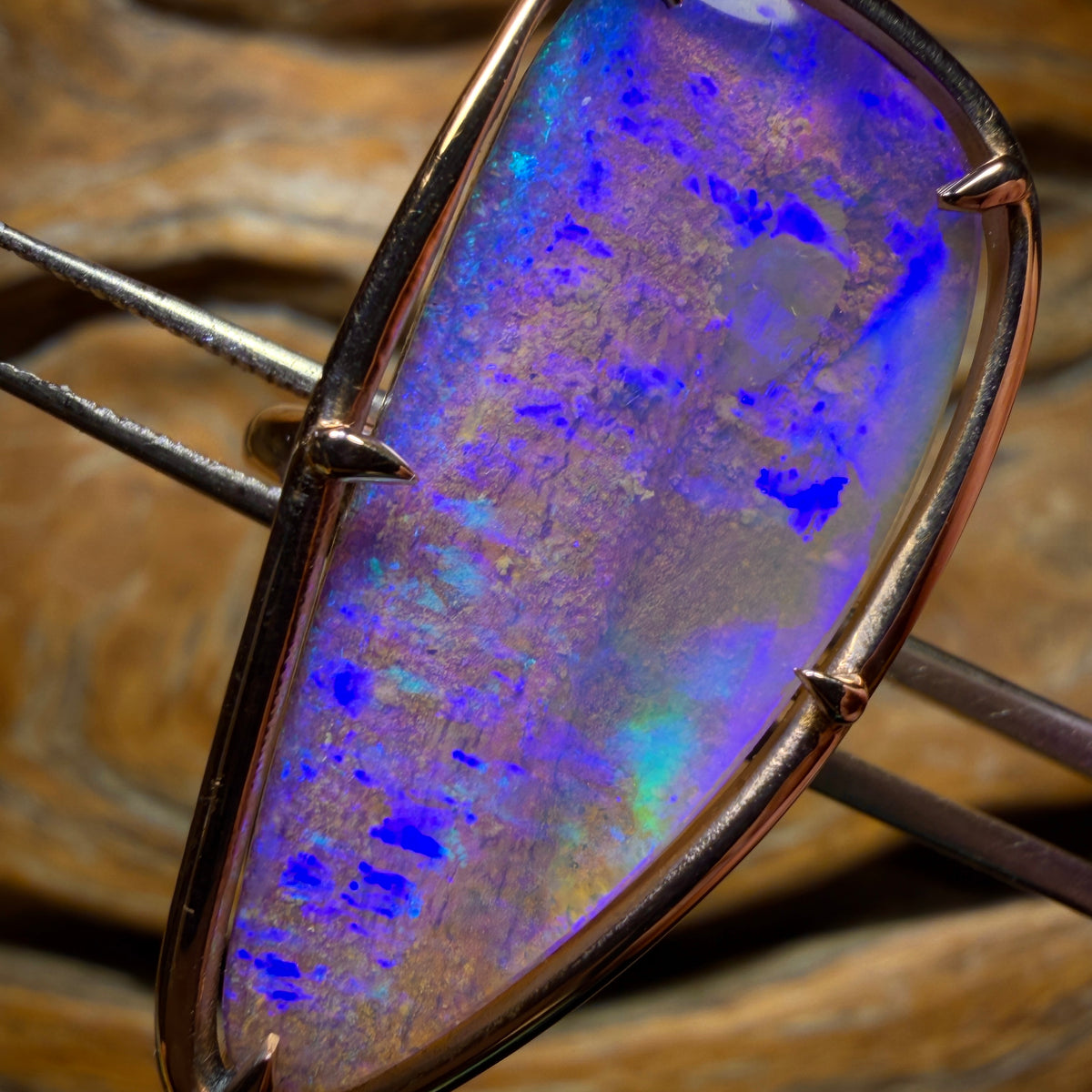 14k Rose Gold - Solid Top Queensland Boulder Pipe Opal Ring