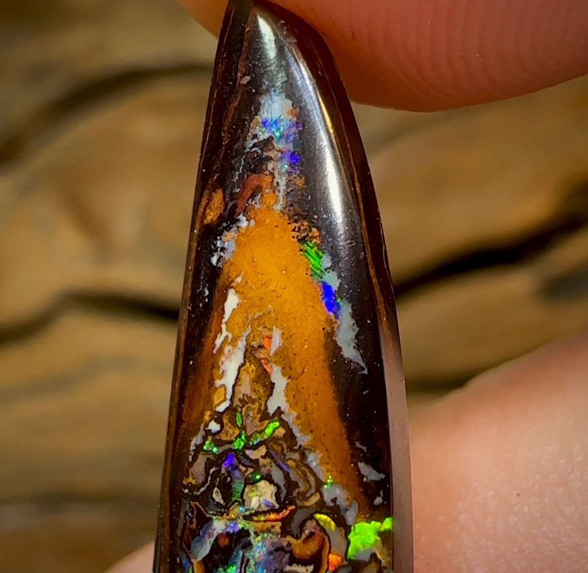 13.7cts - Australian Boulder Opal. Electric Sail Tribal Pattern - Opal Whisperers