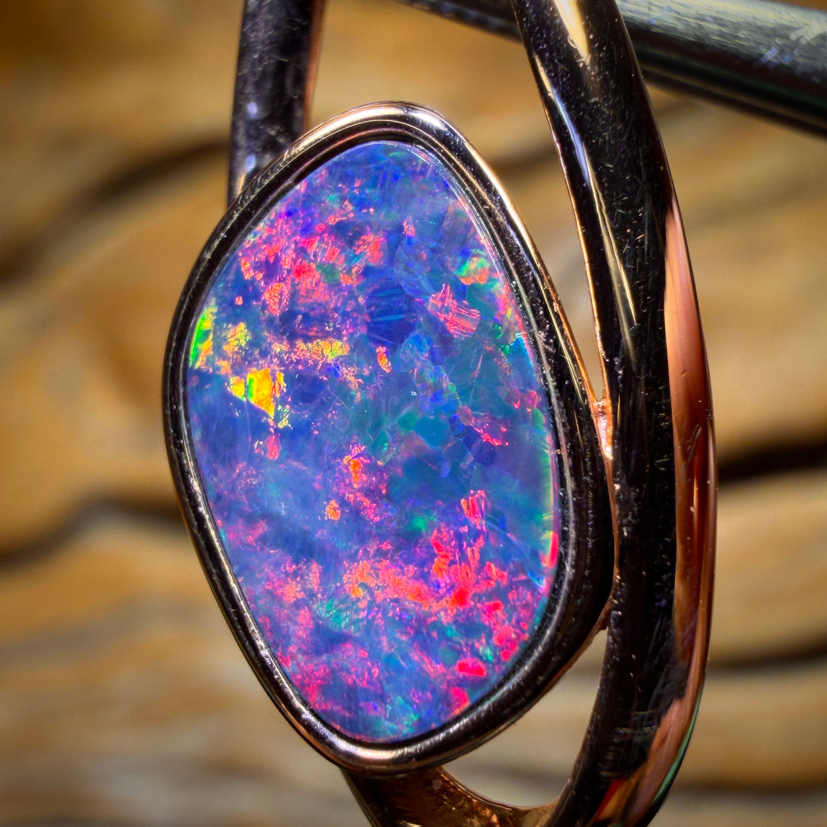 Top Red Fire Sterling Silver Rose Gold Plated - Queensland Boulder Opal Doublet Pendant