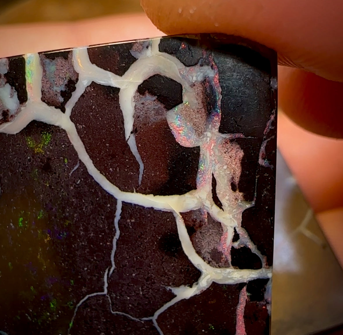 35.8cts - “Lightning out of Darkness” Koroit Nut Opal Matching Pair. TRIBAL PATTERN