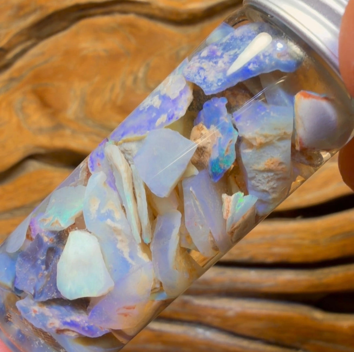 68.9cts - Rare Mintabie Rough Opal Vial. South Australian Opal