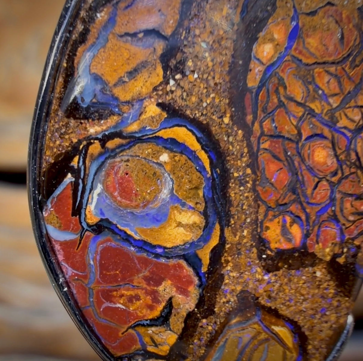 Sterling Silver - Solid Tribal Boulder Opal Pendant UNISEX