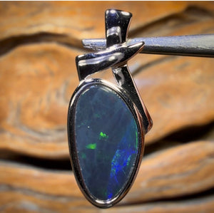 Sterling Silver - Queensland Boulder Black Opal Doublet Pendant