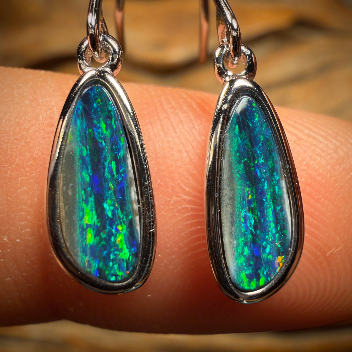 Sterling Silver - Best Electric Green Australian Boulder Opal Doublet Hook Earrings