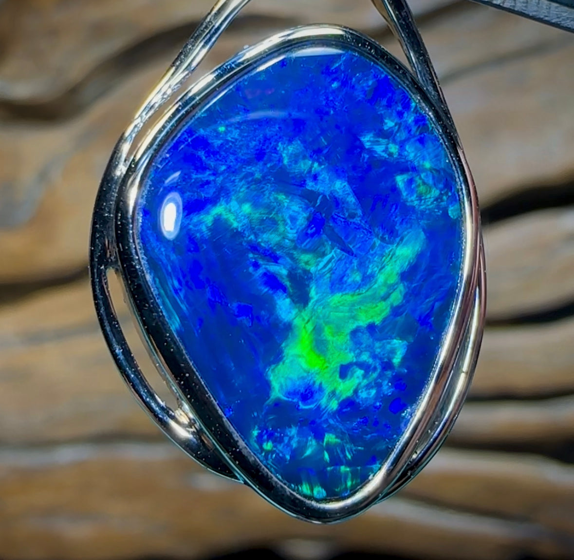 14k White Gold - TOP Australian Boulder Opal Doublet Pendant Large Size - Opal Whisperers