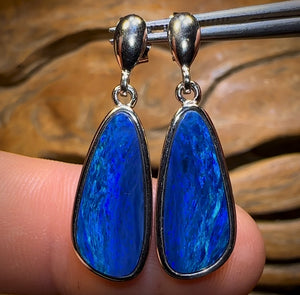 Sterling Silver - Australian Boulder Opal Doublet Drop Stud Earrings