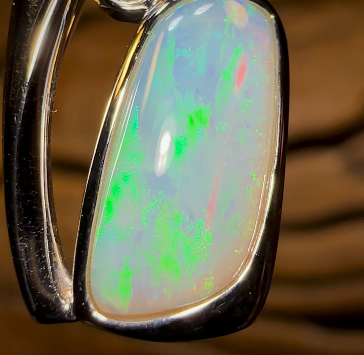 14k White Gold - Solid South Australian Crystal Opal Pendant