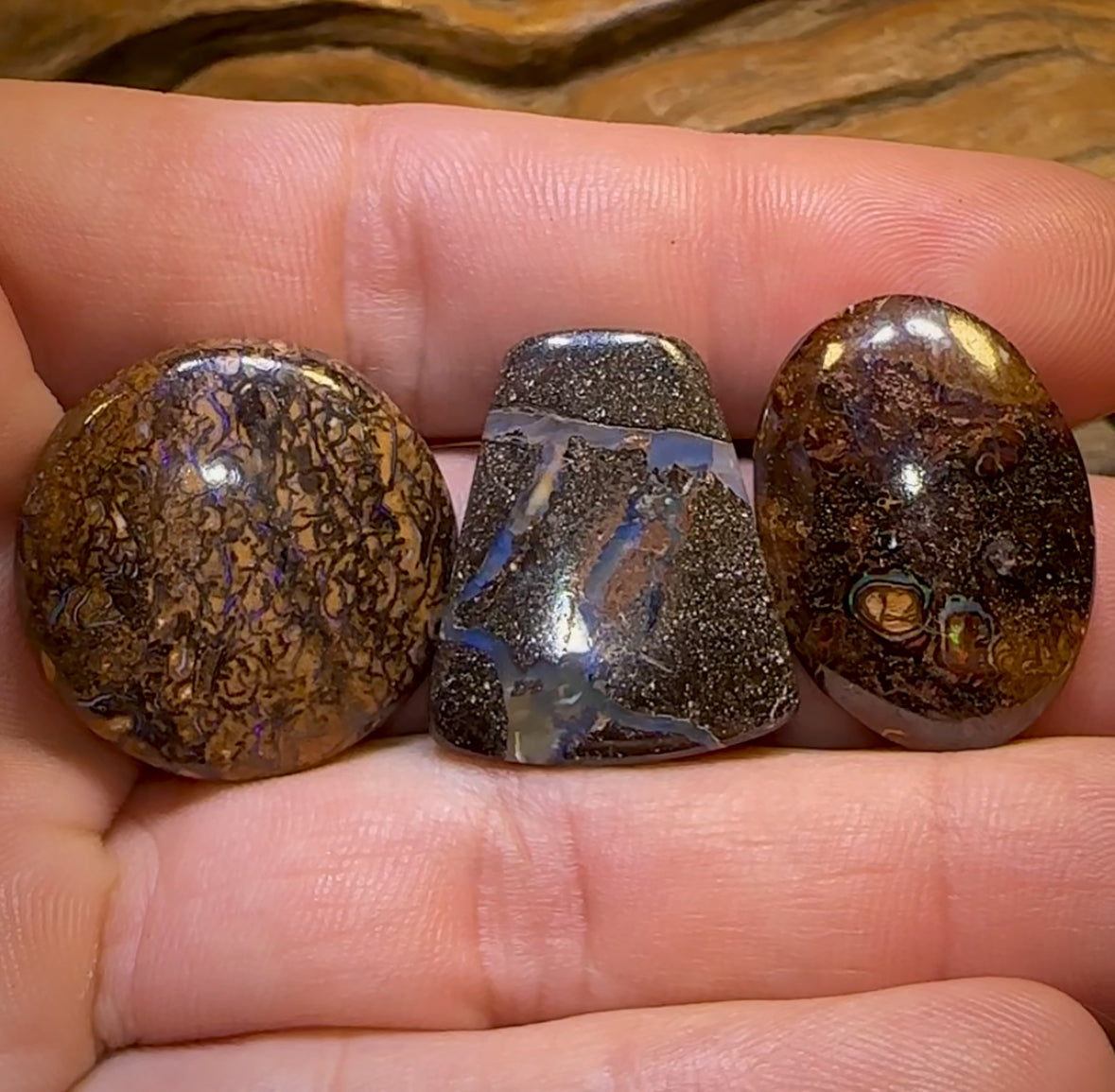 🔒  75.8cts - 3x Loose Queensland Boulder Opals. Parcel