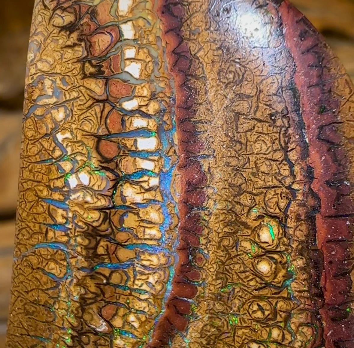 103.6cts - “Tribal Tock Art” Queensland Boulder Opal. Yowah Picture Stone - Opal Whisperers