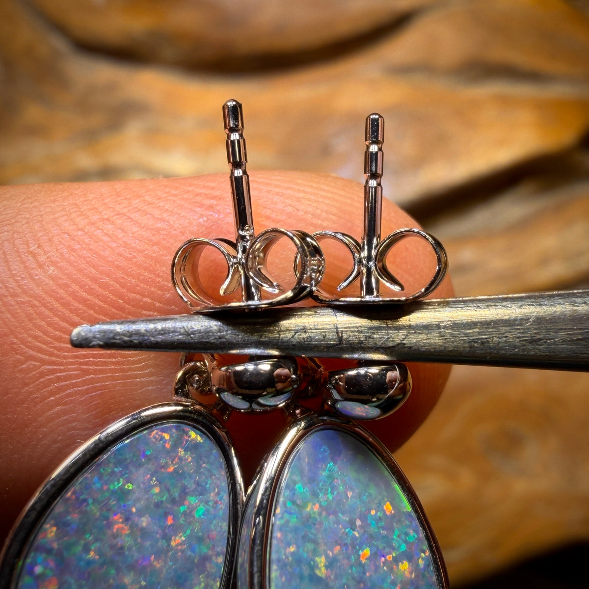 Sterling Silver - Australian Boulder Opal Doublet Drop Stud Earrings