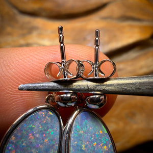 Sterling Silver - Australian Boulder Opal Doublet Drop Stud Earrings