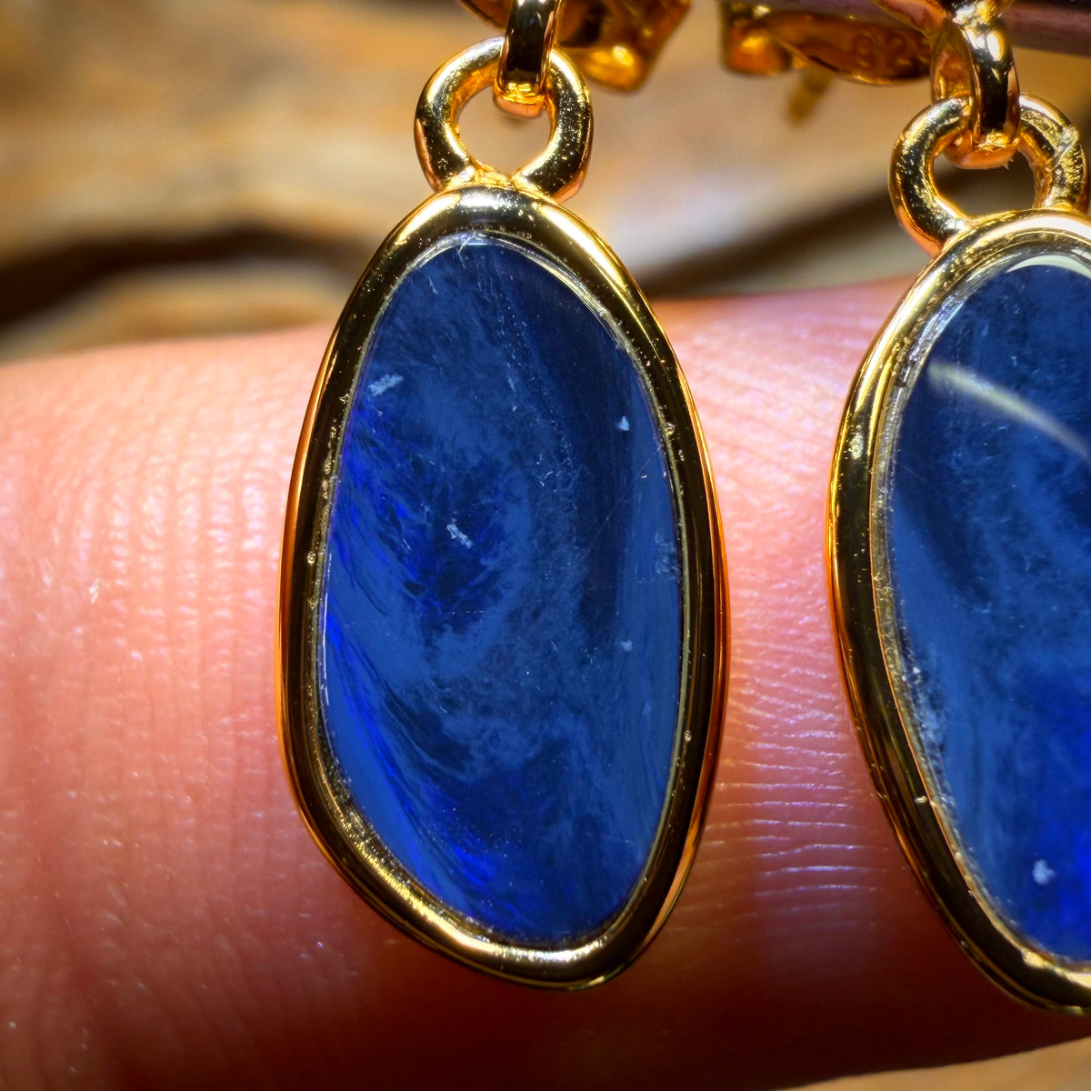 Sterling Silver Gold Plated - Australian Boulder Opal Doublet Drop Stud Earrings
