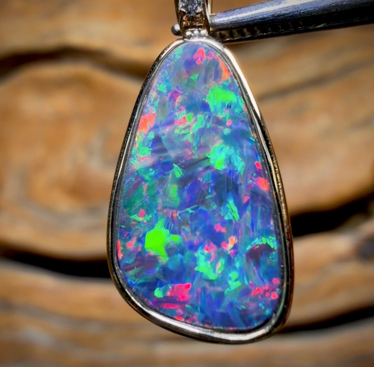 14k Gold -Queensland Boulder Opal Doublet Pendant Top Red Multi Fire with Diamonds New 2026