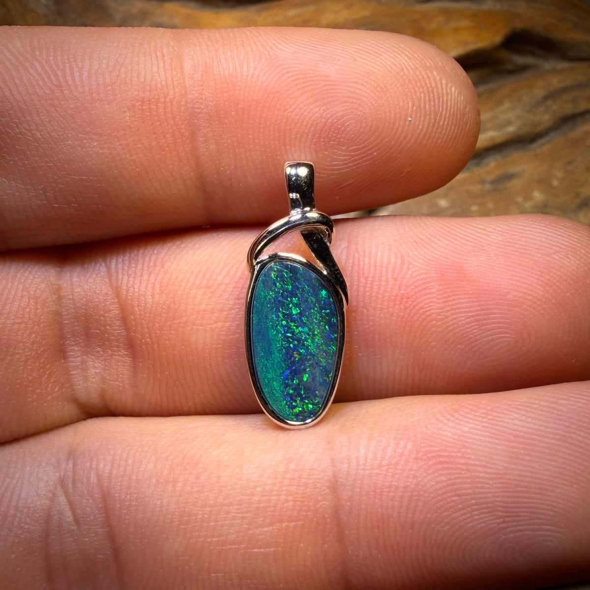 Sterling Silver - Top Electric Green / Blue Aquatic Australian Boulder Opal Doublet Pendant