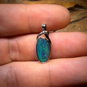 Sterling Silver - Top Electric Green / Blue Aquatic Australian Boulder Opal Doublet Pendant