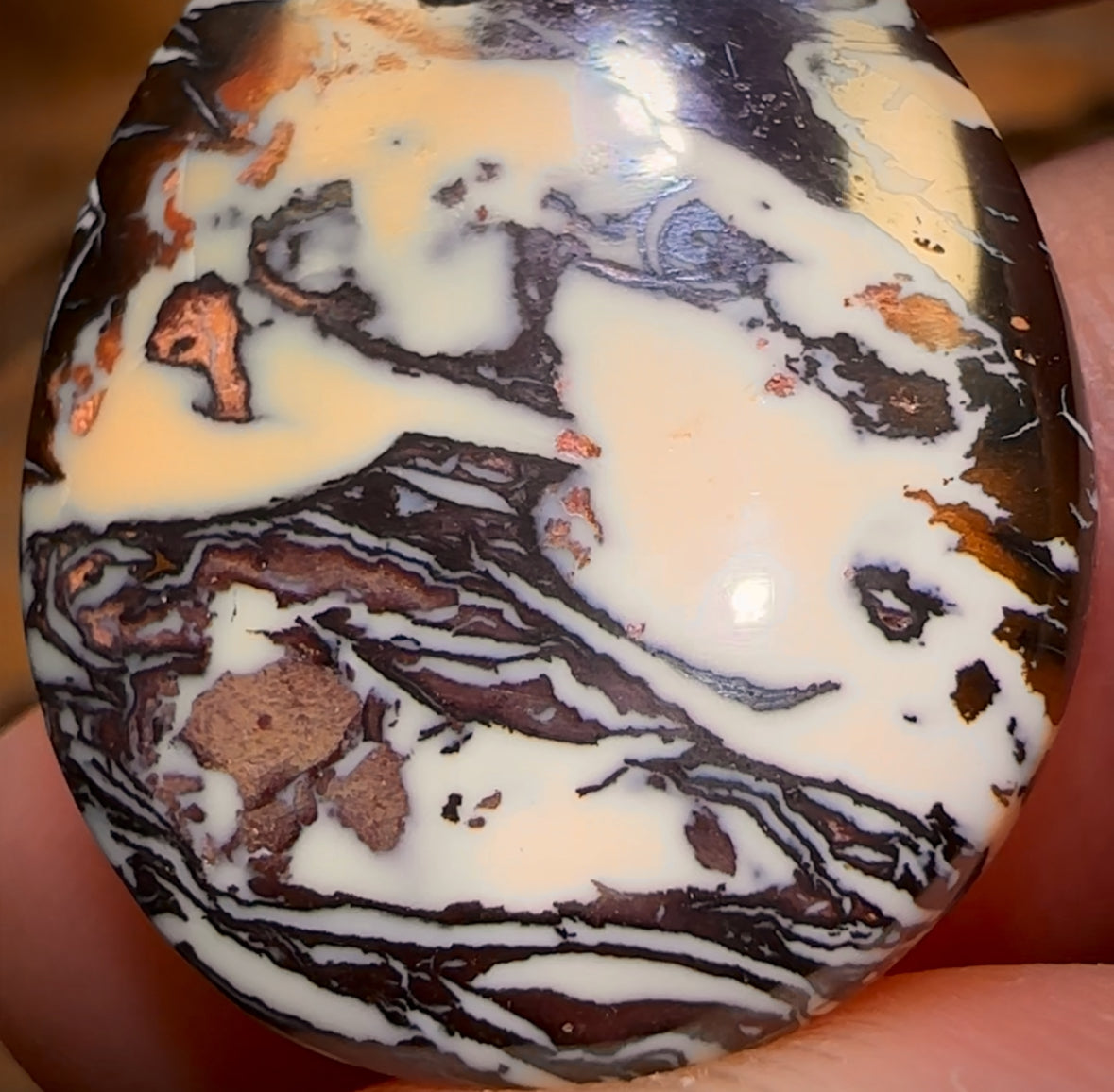 28 x 20mm - Drilled Queensland Boulder Opal Awesome Tribal Double Sided Picture Stone