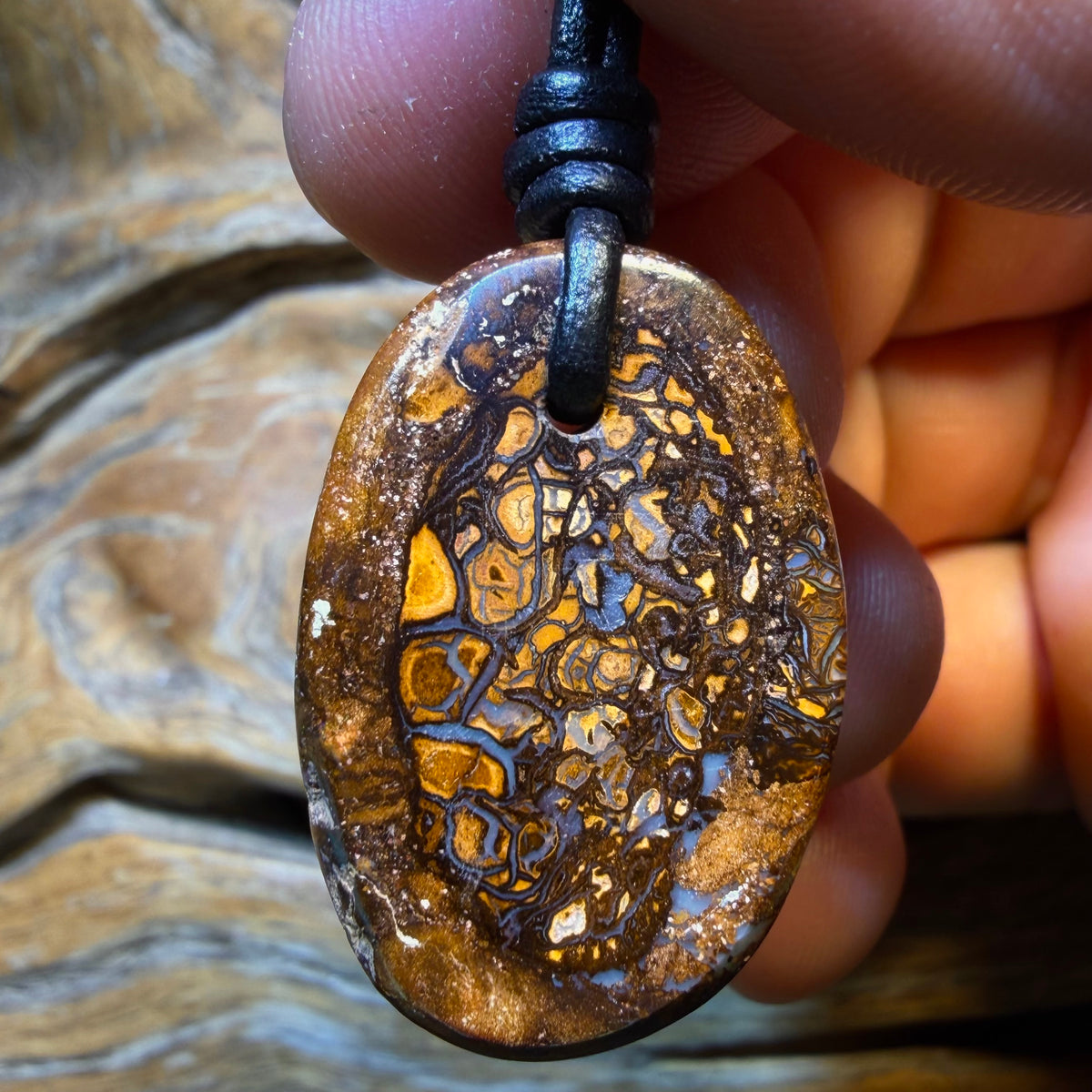 TGIF 29 x 20mm - Drilled Tribal Queensland Boulder Opal Necklace. Australian Opal