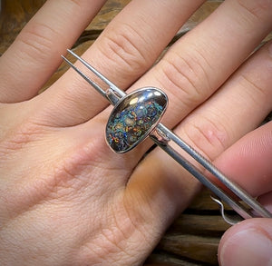 Sterling Silver - Solid Australian Tribal Boulder Opal Ring - Opal Whisperers