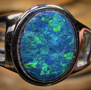 Sterling Silver - Queensland Boulder Opal Doublet Ring UNISEX