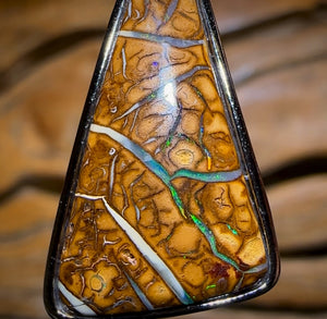 Sterling Silver - Tan Tribal 2 Boulder Opal UNISEX Pendant