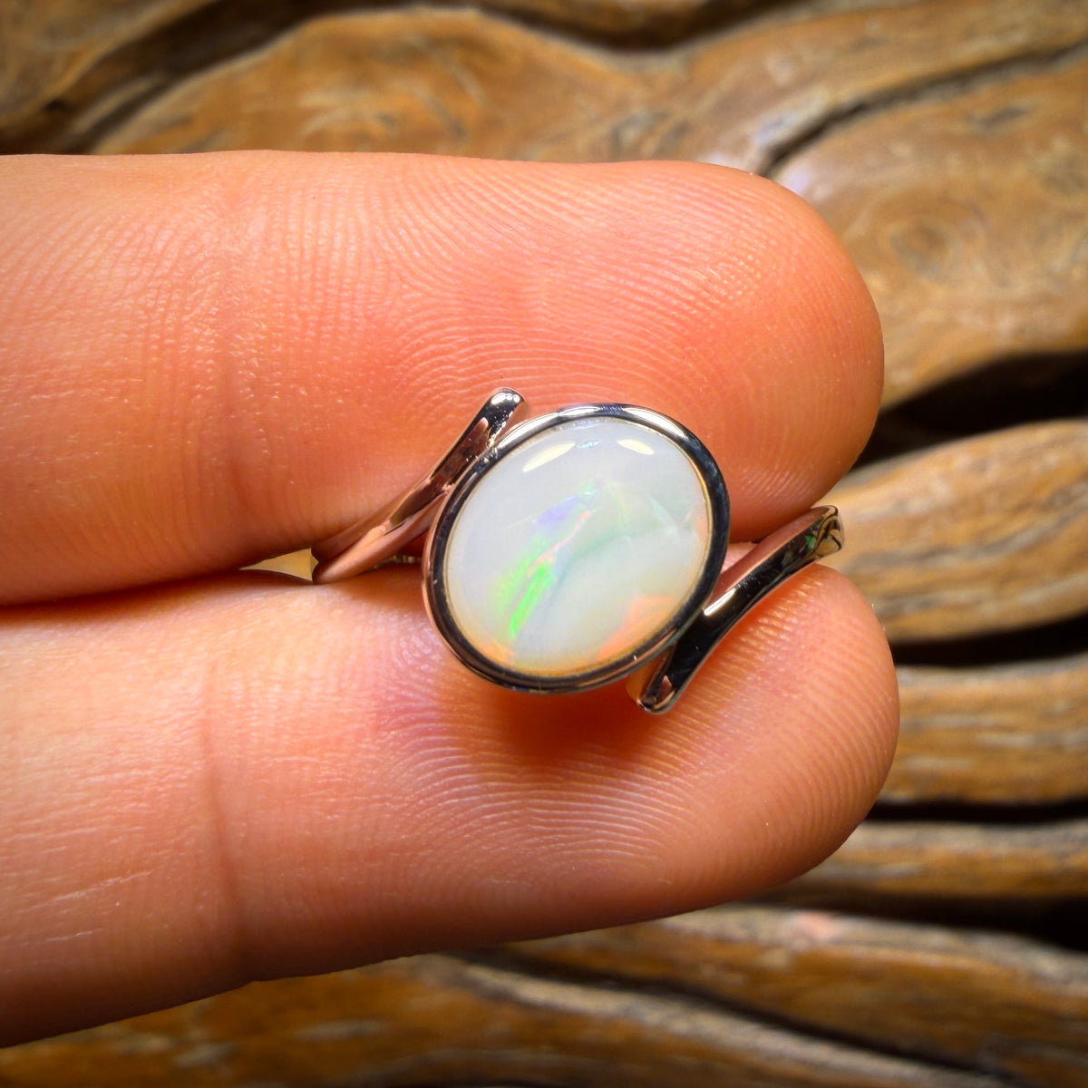 Sterling Silver - Solid South Australian Crystal Opal Ring