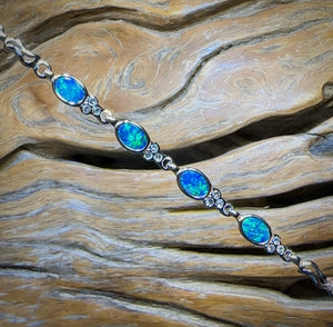 Sterling Silver - Australian Boulder Doublet Opal Bracelet