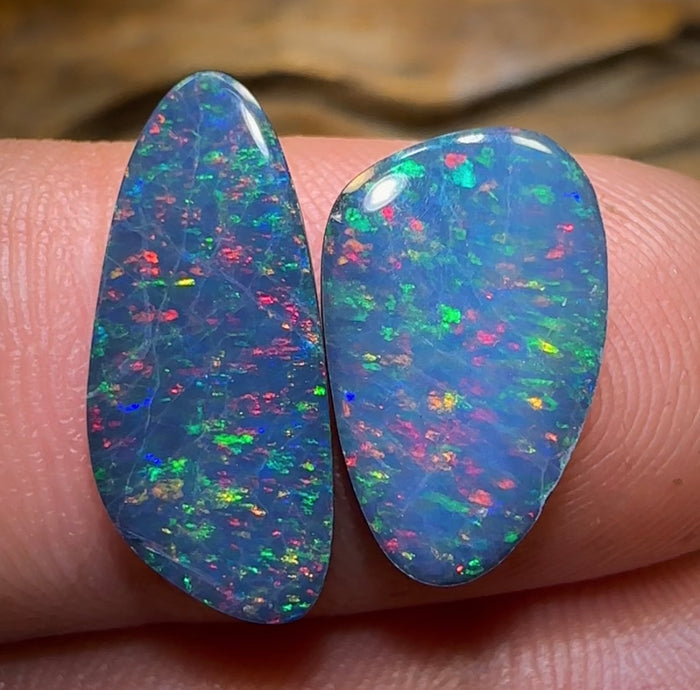 4.5cts - Australian Boulder Opal Doublet Pair. Half Price Special Galaxy Pattern - Opal Whisperers
