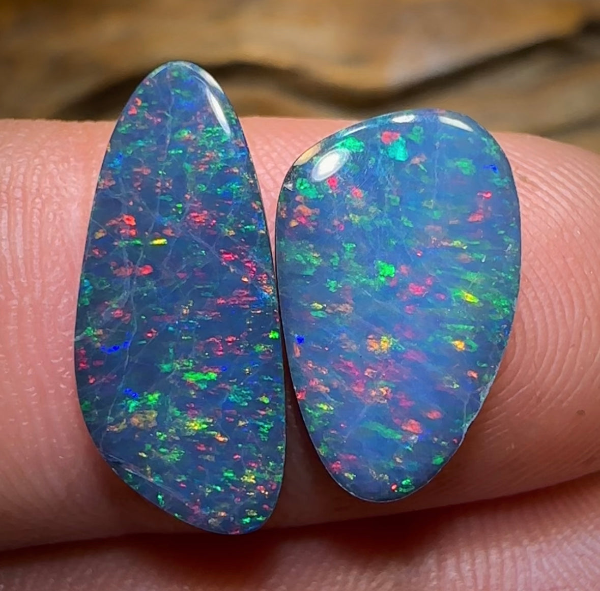 4.5cts - Australian Boulder Opal Doublet Pair. Half Price Special Galaxy Pattern - Opal Whisperers