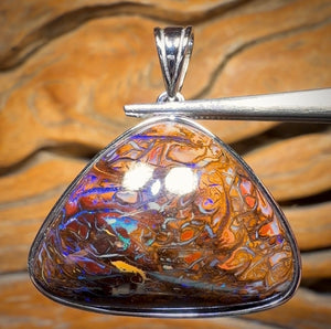 Sterling Silver - Solid Tribal Boulder Opal Pendant UNISEX