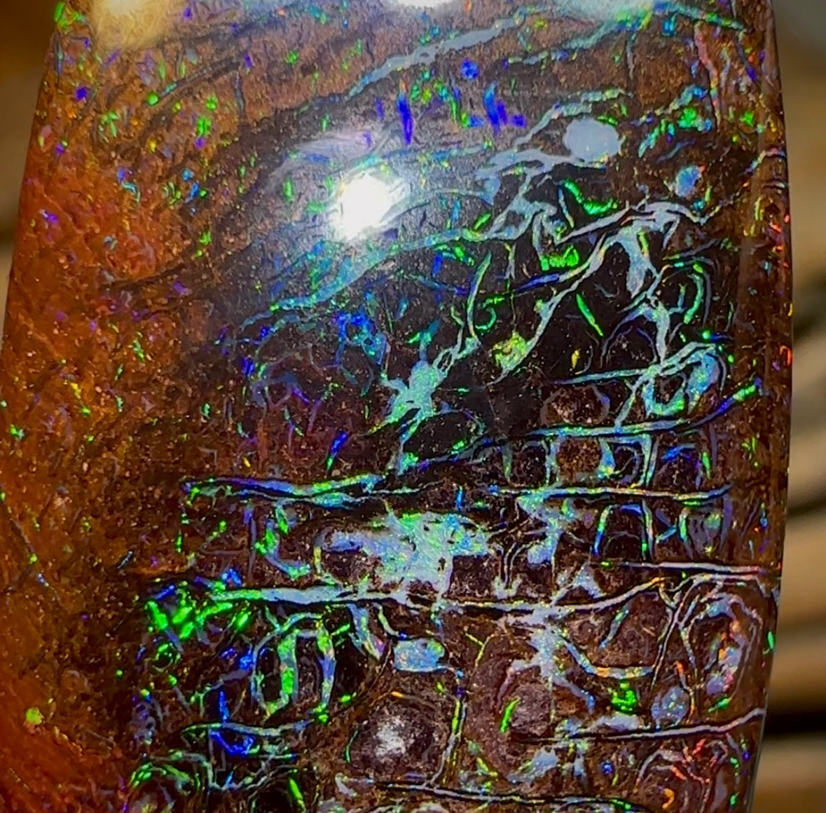 Solid Queensland Boulder Opal Pendant. Top Quality Intricate Tribal - Opal Whisperers