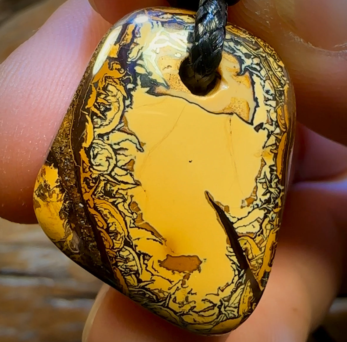27 x 22mm - Awesome Yellow Tribal Drilled Boulder Opal Pendant w/ Eco Friendly Vegan Cord