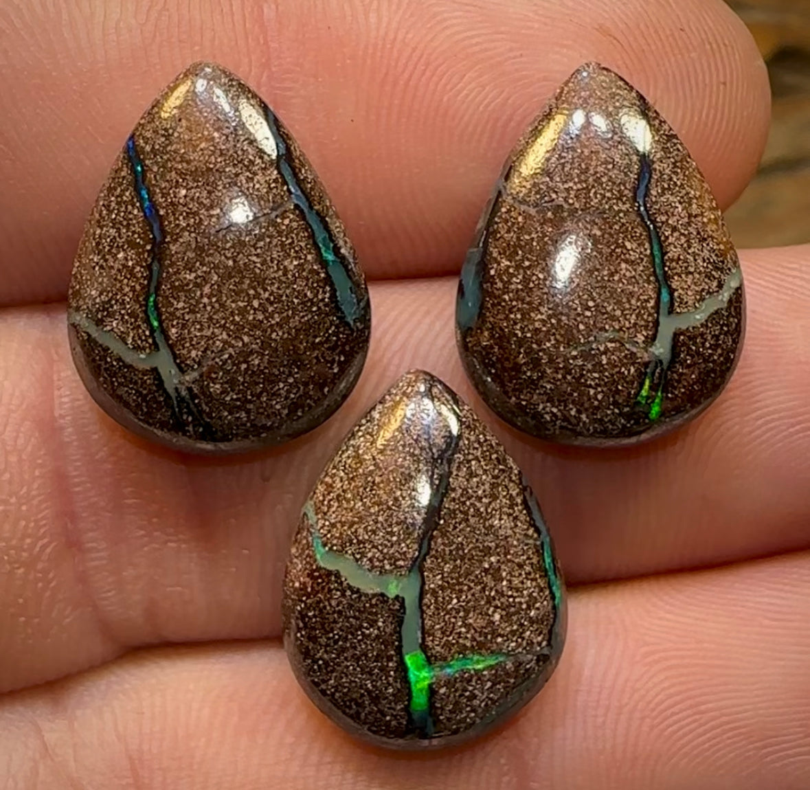 32.1cts - 3x Queensland Boulder Opal Parcel. Teardrops - Opal Whisperers