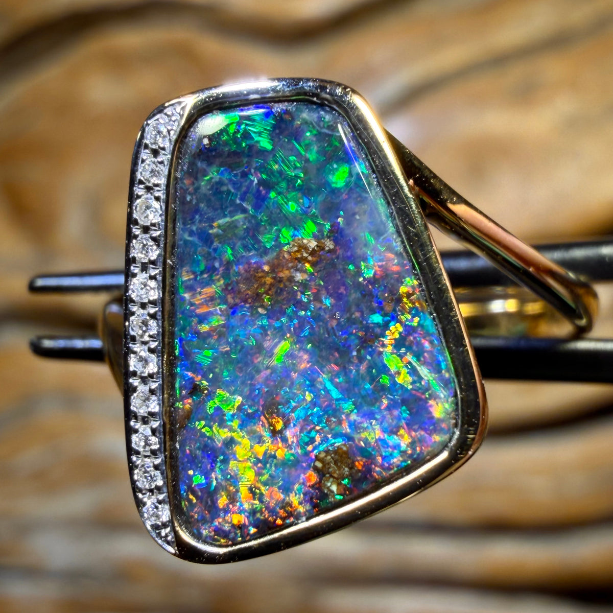 18k Gold - NEW Isaac Design Solid Queensland Boulder Opal Ring