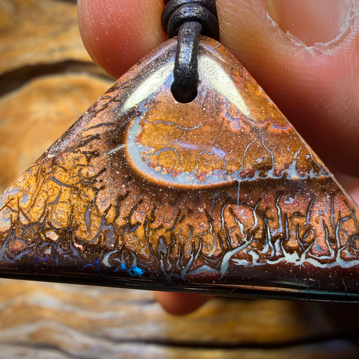 Dad! 40 x 24mm - Drilled “The Wave” Tribal Queensland Boulder Opal Necklace
