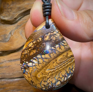 42 x 32mm - Drilled Australian Boulder Opal Necklace. Tribal Magic